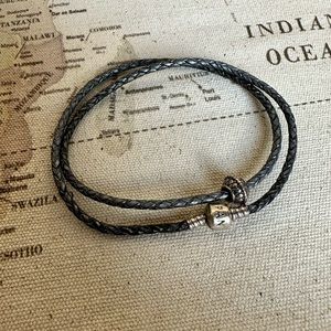 PANDORA Black Braided Necklace with Charm